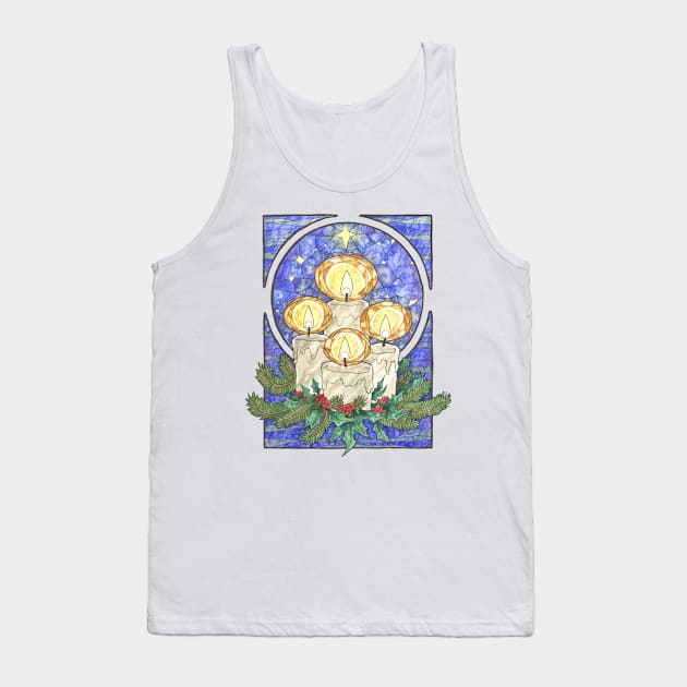Winter Offering of Holly Berries and Pine Yule Art Nouveau Spirits of Winter Series Tank Top by angelasasser